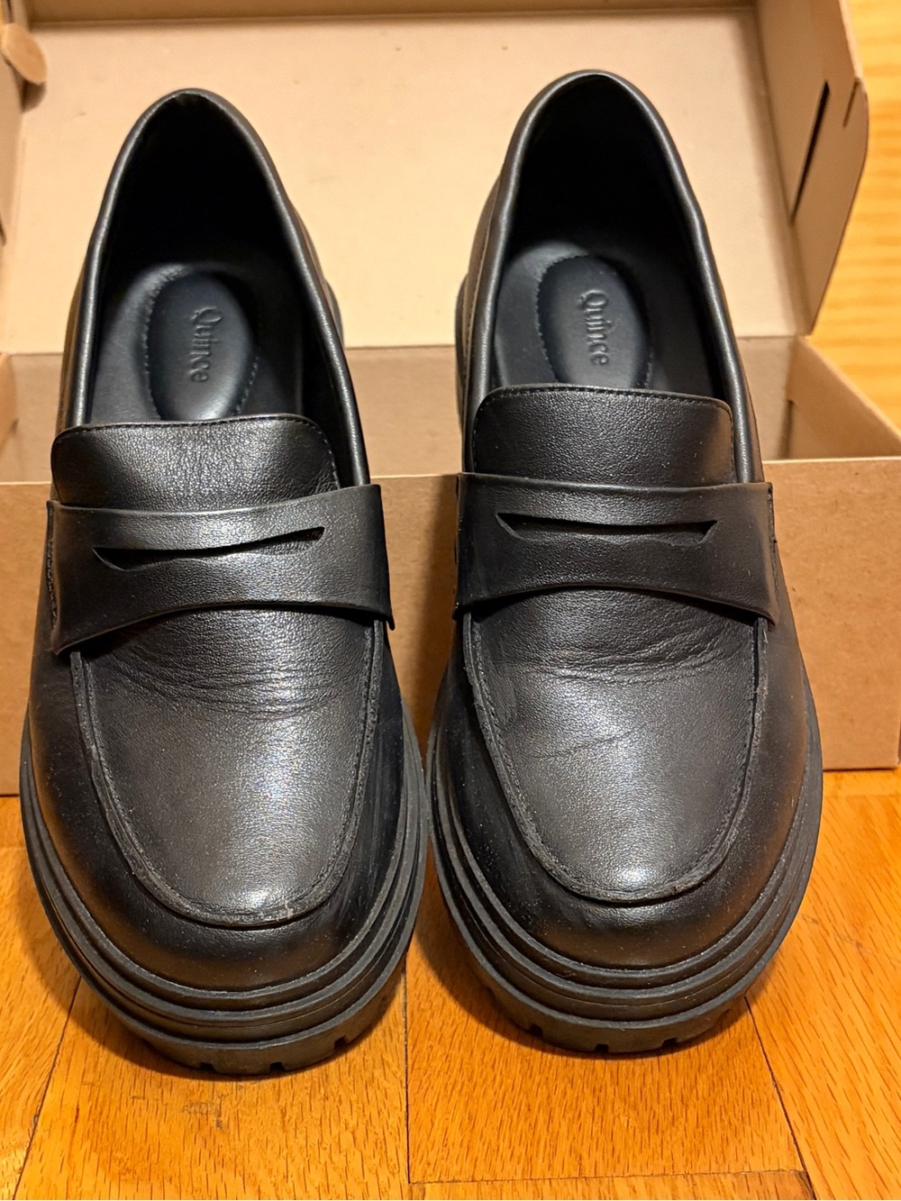Quince Black Italia Leather Lug Sole Loafers